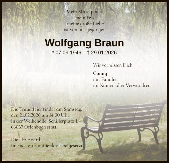 Traueranzeige von Wolfgang Braun von OFOP
