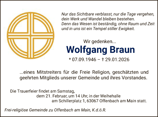 Traueranzeige von Wolfgang Braun von OFOP
