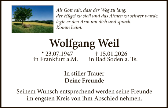 Traueranzeige von Wolfgang Weil von FNP