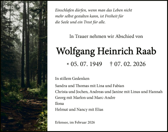 Traueranzeige von Wolfgang Heinrich Raab von OFHA