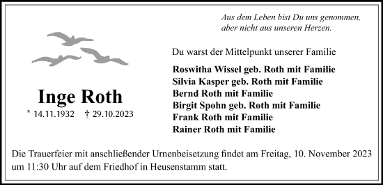Traueranzeige von Inge Roth von OF