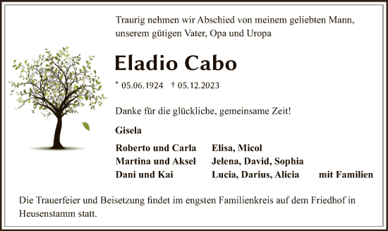 Traueranzeige von Eladio Cabo von OF
