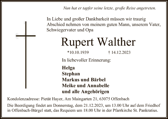 Traueranzeige von Rupert Walther von OF