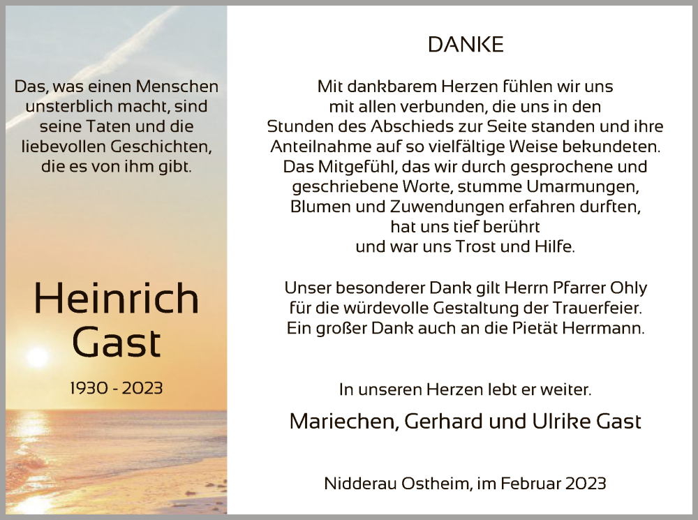  Traueranzeige für Heinrich Gast vom 25.02.2023 aus OF