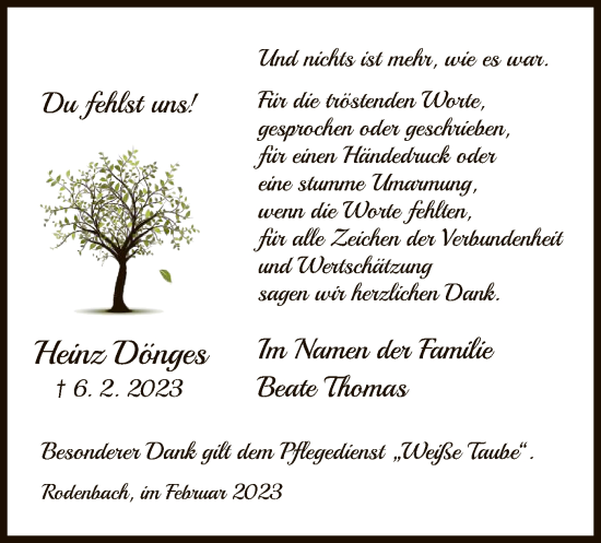 Traueranzeige von Heinz Dönges von OF