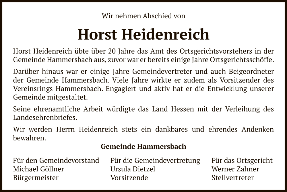  Traueranzeige für Horst Heidenreich vom 25.02.2023 aus OF