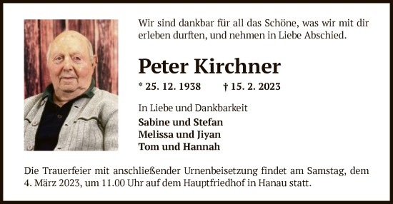Traueranzeige von Peter Kirchner von OF