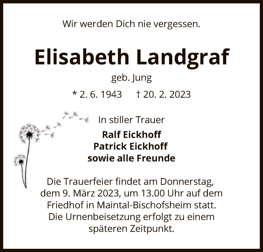  Traueranzeige für Elisabeth Landgraf vom 04.03.2023 aus OF