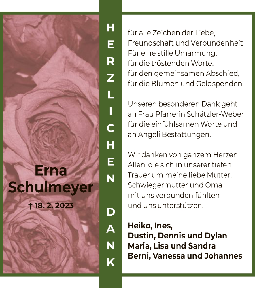  Traueranzeige für Erna Schulmeyer vom 09.03.2023 aus OF