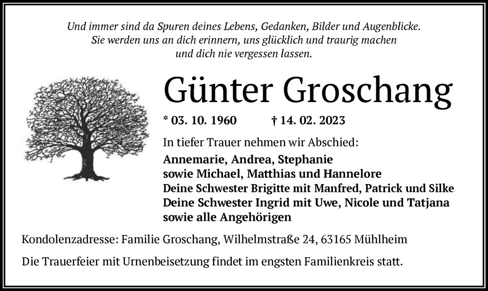  Traueranzeige für Günter Groschang vom 01.03.2023 aus OF