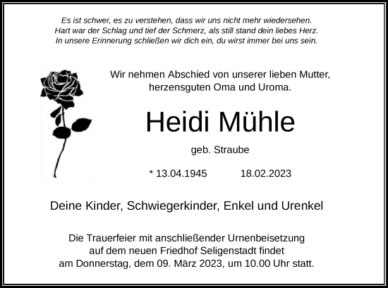 Traueranzeige von Heidi Mühle von OF