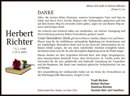 Traueranzeige von Herbert Richter von OF
