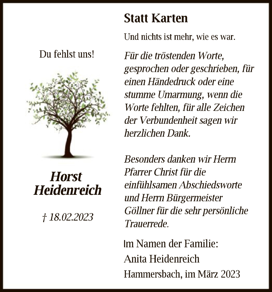  Traueranzeige für Horst Heidenreich vom 18.03.2023 aus OF