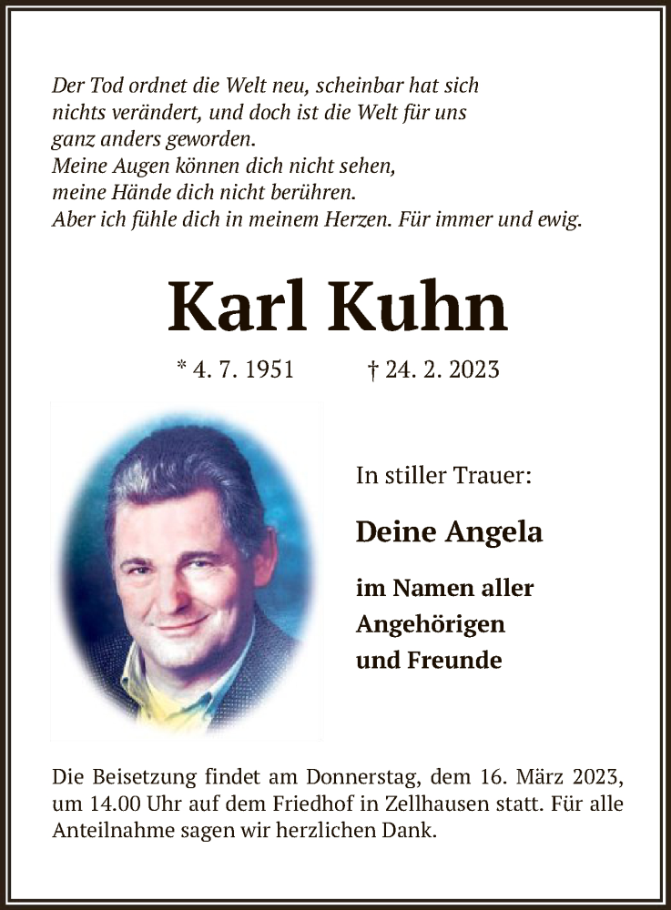  Traueranzeige für Karl Kuhn vom 08.03.2023 aus OF