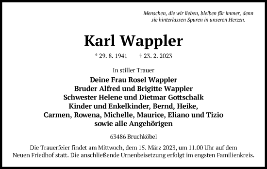 Traueranzeige von Karl Wappler von OF