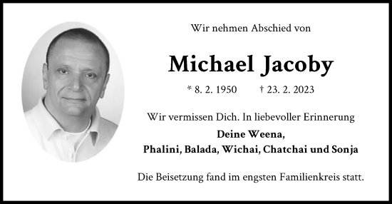 Traueranzeige von Michael Jacoby von OF