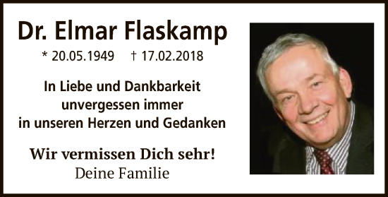Traueranzeige von Elmar Flaskamp von OF