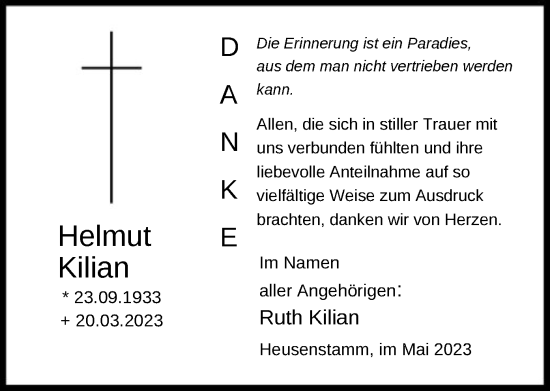 Traueranzeige von Helmut Kilian von OF