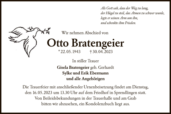 Traueranzeige von Otto Bratengeier von OF