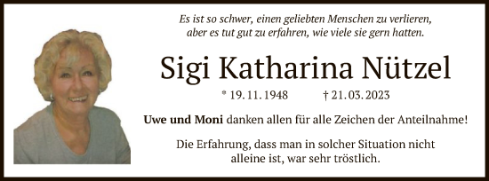 Traueranzeige von Sigi Katharina Nützel von OF