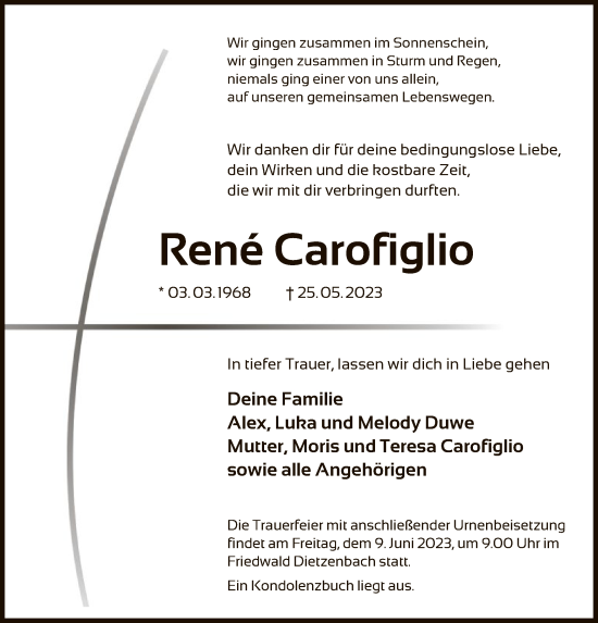 Traueranzeige von René Carofiglio von OF