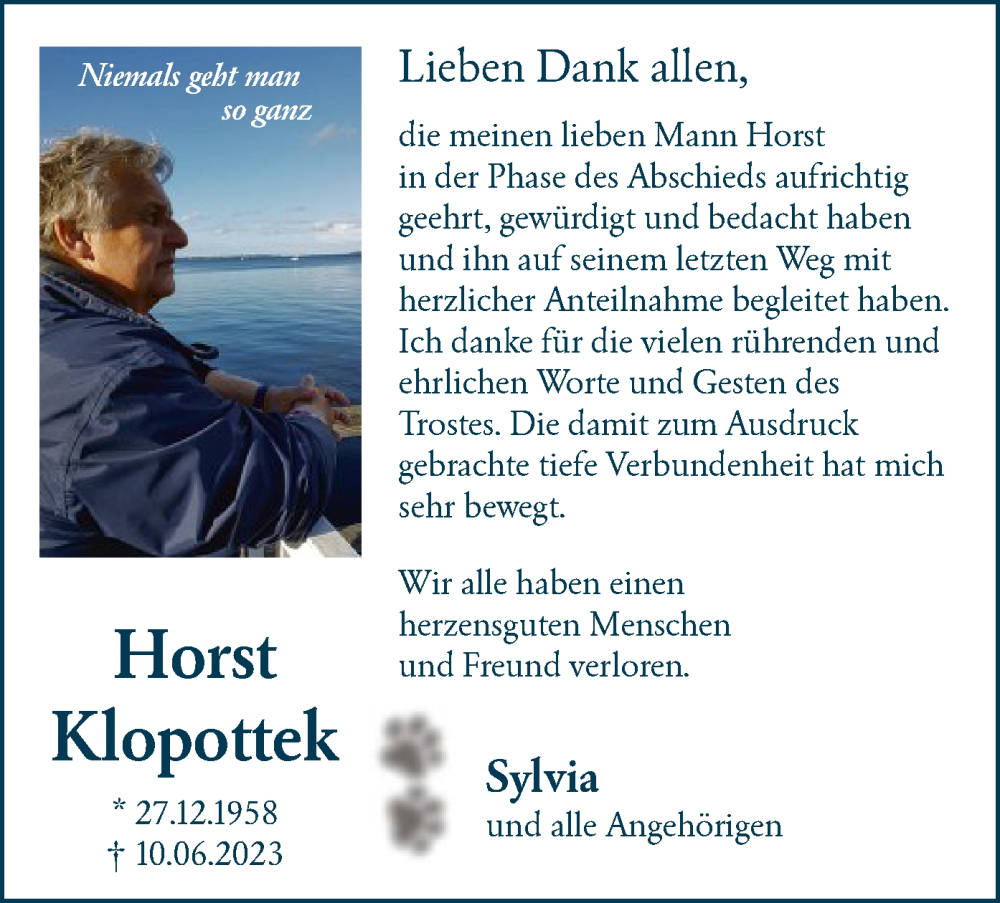  Traueranzeige für Horst Klopottek vom 15.07.2023 aus OF