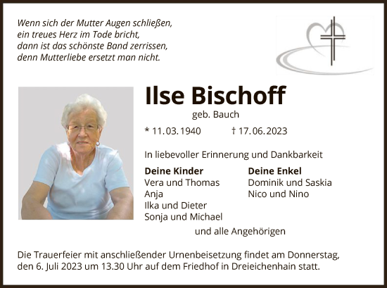 Traueranzeige von Ilse Bischoff von OF