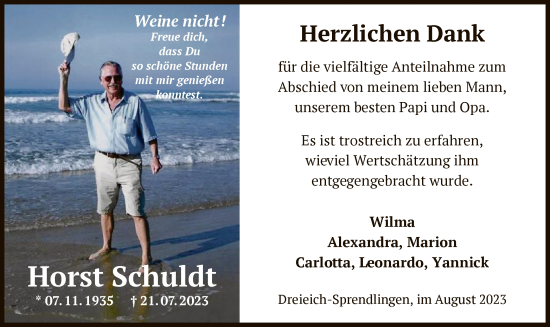 Traueranzeige von Horst Schuldt von OF
