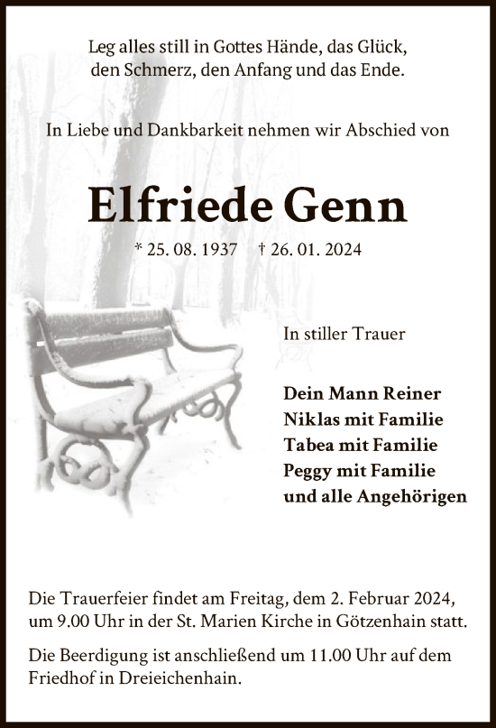 Traueranzeige von Elfriede Genn von OF