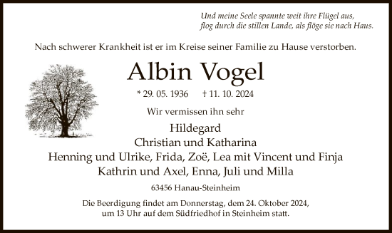 Traueranzeige von Albin Vogel von OF