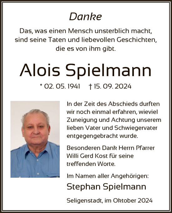 Traueranzeige von Alois Spielman von OF