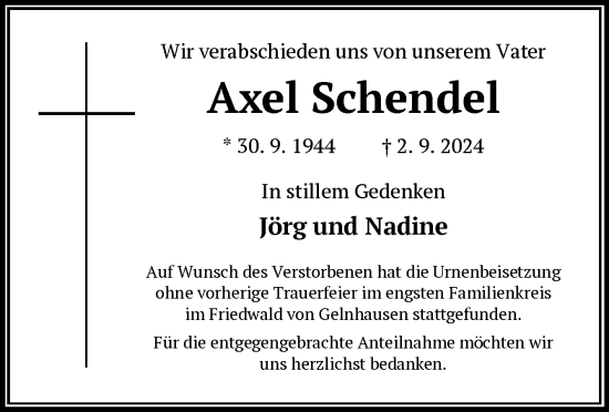 Traueranzeige von Axel Schendel von OF