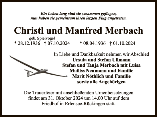 Traueranzeige von Christl und Manfred Merbach von OF
