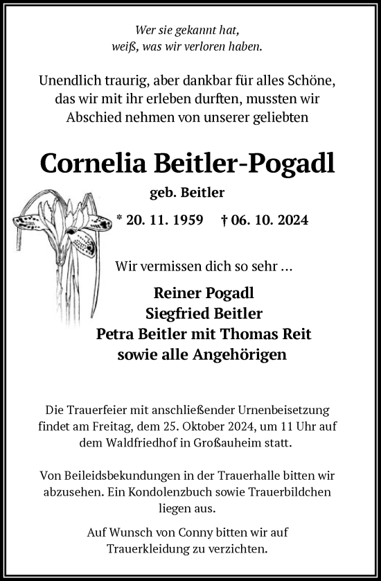 Traueranzeige von Cornelia Beitler-Pogadl von OF