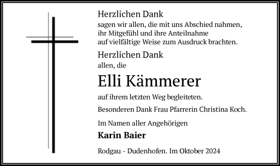 Traueranzeige von Elli Kämmerer von OF
