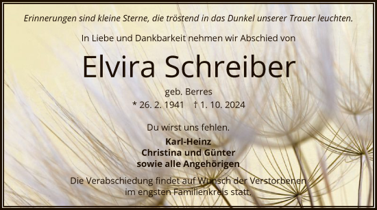 Traueranzeige von Elvira Schreiber von OF