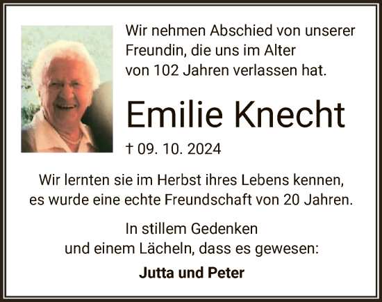 Traueranzeige von Emilie Knecht von OF