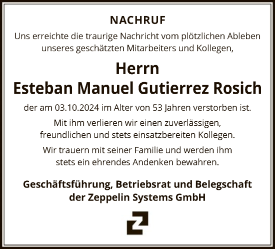 Traueranzeige von Esteban Manuel Gutierrez Rosich von OF