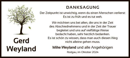 Traueranzeige von Gerd Weyland von OF