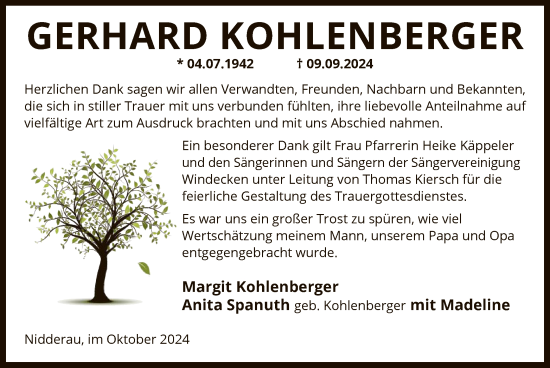 Traueranzeige von Gerhard Kohlenberger von OF