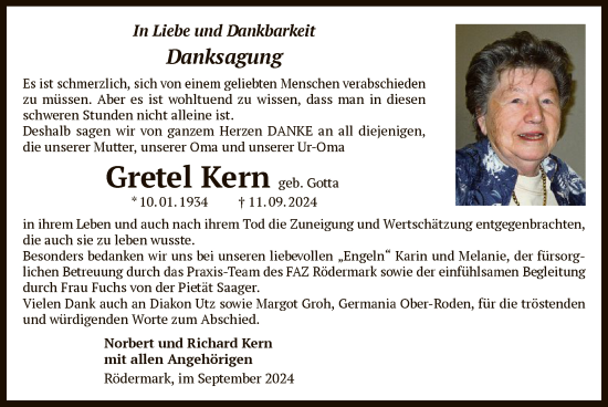 Traueranzeige von Gretel Kern von OF