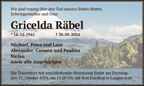 Traueranzeige von Gricelda Räbel von OF