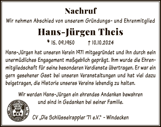 Traueranzeige von Hans-Jürgen Theis von OF