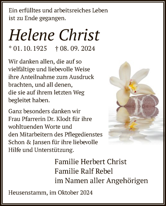 Traueranzeige von Helene Christ von OF