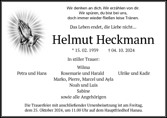 Traueranzeige von Helmut Heckmann von OF