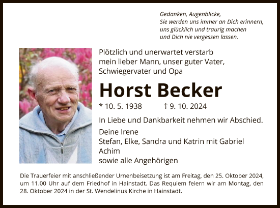 Traueranzeige von Horst Becker von OF
