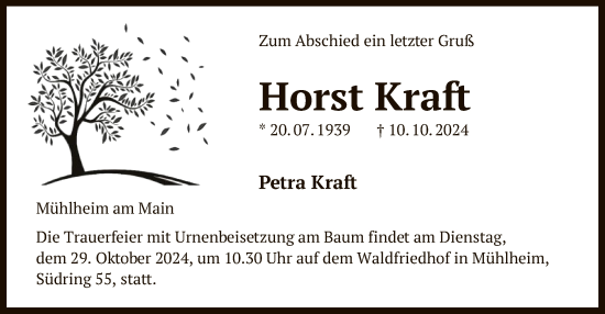 Traueranzeige von Horst Kraft von OF