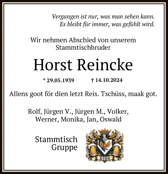 Traueranzeige von Horst Reincke von OF