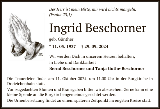 Traueranzeige von Ingrid Beschorner von OF
