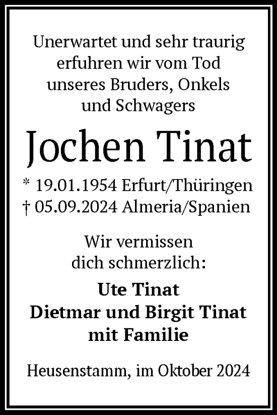Traueranzeige von Jochen Tinat von OF